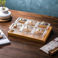 [6-compartment fruit plate with lid, transparent] + wooden plate, thickened plastic