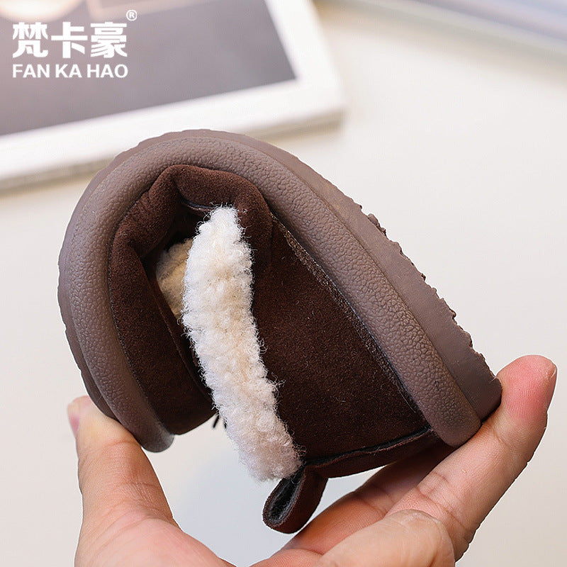 Vancahao kids cotton shoes winternew arrivalgirlsmoke plussheep fur shoes soft bottomretro bean shoes