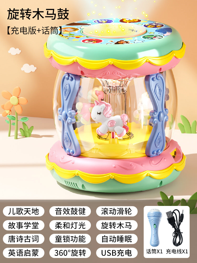 Infants and toddlers carousel hand drum baby early education puzzle lighting music drum toys children wholesale gift