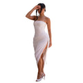 C7729 cross-border   fashion women's sexy off-the-shoulder bandeau ruched bodycon dress