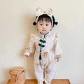 Newborn chinese style romper - spring/autumn crawling suit for baby girls - 100-day celebration double-layer long sleeve stylish outing jumpsuit