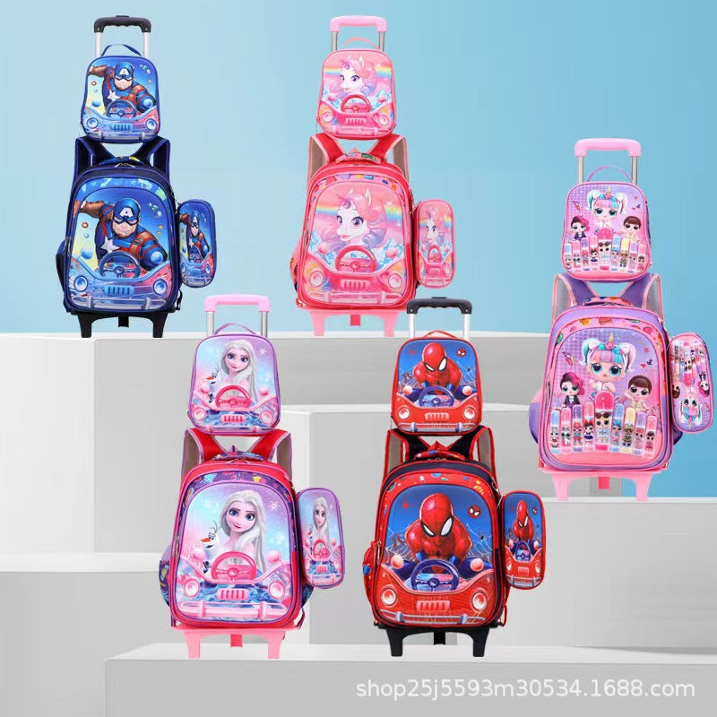 New  primary school students tie rod schoolbag 1-6 grades boys and girls backpack lunch bag cartoon children's bag