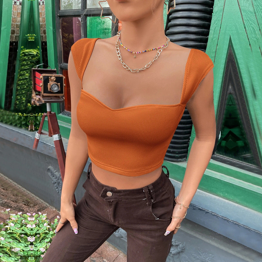 european and american women's clothing cross-border new arrival: trendy, slim-fit square neck sleeveless crop top tank top