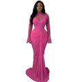 European and american cross-border women's fashion:  autumn new arrivals - sexy, elegant, solid color, ruched, slim-fit, long maxi dress