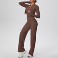 pure color brushed tight one-shoulder vest wide-leg long three-piece set sports running fitness yoga suit