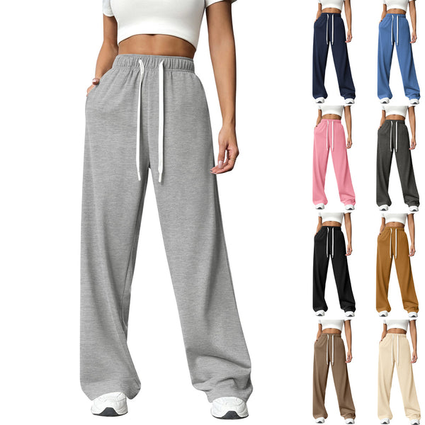 2025   European and American women's clothing autumn and winter rubber band waist loose straight wide-leg sports casual trousers