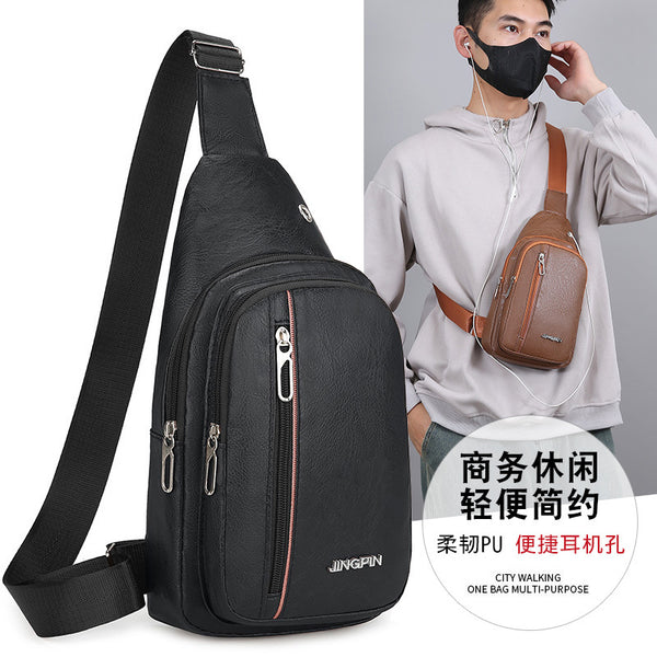 Streamlined atmosphere pu leather men's breast bag 2025 new portable messenger bag trendy personalized fanny pack shoulder bag