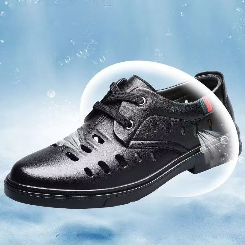 Summernew arrivalcut out perforated breathable business formal leather shoes men's casual wedding groom british pointed toe men's shoes
