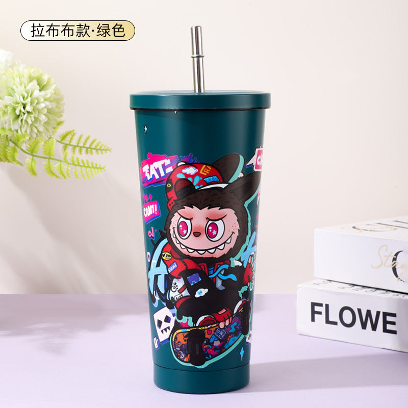 new arrival cartoon thermos cup stainless steel liner coffee cup high-looking large-capacity portable straw water cup batch