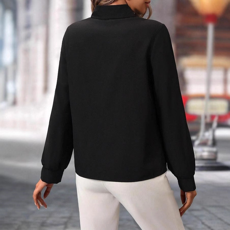 European and american cross-border e-commerce  new autumn fashion commute design asymmetrical long sleeve women's blouse