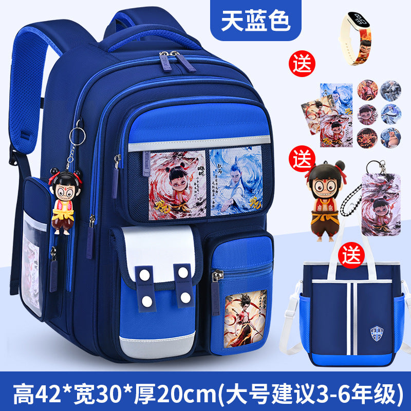 Nezha boy's schoolbag - lightweight, spine-protecting backpack for elementary school students (grades 1-6), suitable for boys and girls