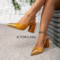 Women's party gold stiletto sandals chunky heel high heels fashion pointed toe buckle minimalist