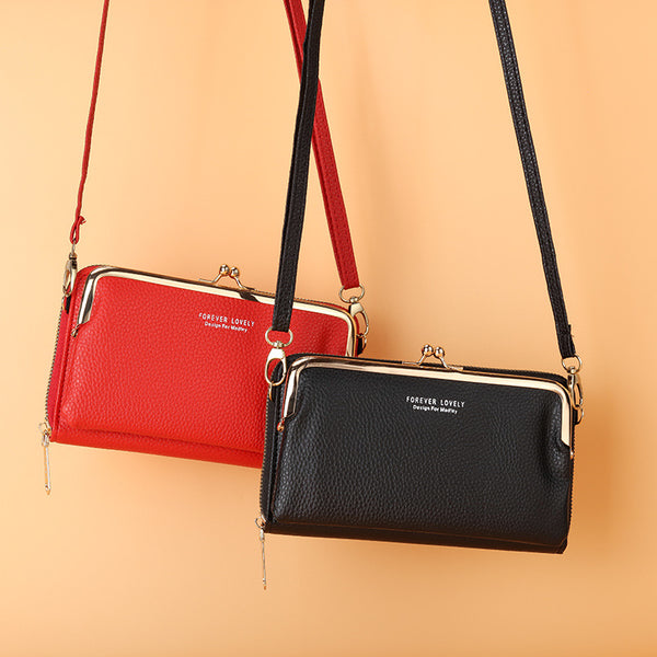 2021 new women's long hand large capacity double-layer mobile phone wallet clip lock zipper shoulder messenger bag