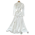 Luxury chic white lantern sleeve stand collar dress - women's  autumn embroidered slim-fit workwear maxi dress