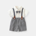 summer gentleman's kids' outfit: preppy style short-sleeve shirt and overalls two-piece set - wholesale for boys