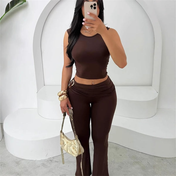 Summer 2025 New  European and American Women's Clothing Belly Navel Sleeveless Top Skinny Hip Wrap Pants Suit Women