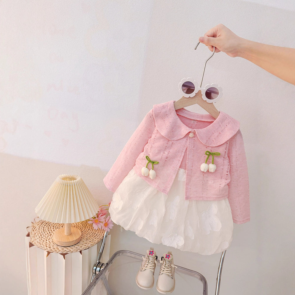 Girls' spring/autumn outfit set: stylish long-sleeve set for babies, new princess-style cute and sweet dress