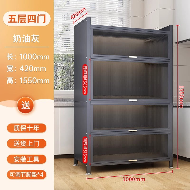 Kitchen thickened carbon steel storage rack floor-standing multi-layer dust-proof storage cabinet microwave oven with door multi-functional storage cabinet