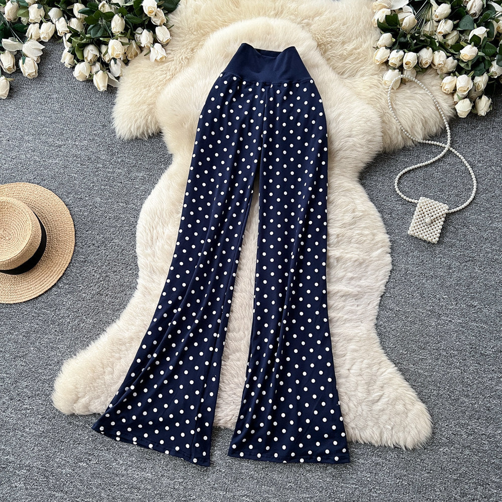 K-stylehigh waist polka dot casualcasualstraight-leg pants for women summer lazy style slimming lookeasiest for matchcasualslimming lookpants