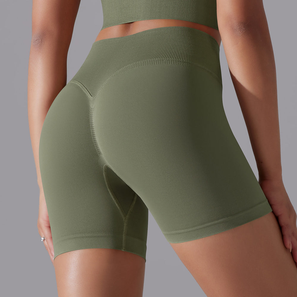 fashion seamless pure colorhigh waist hip lifting tight high elastic yoga shorts sports running fitness three-quarter pants for women