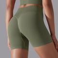 fashion seamless pure colorhigh waist hip lifting tight high elastic yoga shorts sports running fitness three-quarter pants for women
