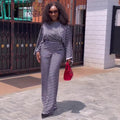 European and american cross-border african women's clothing  summer new fashion striped long sleeve top and high-waisted pants casual set