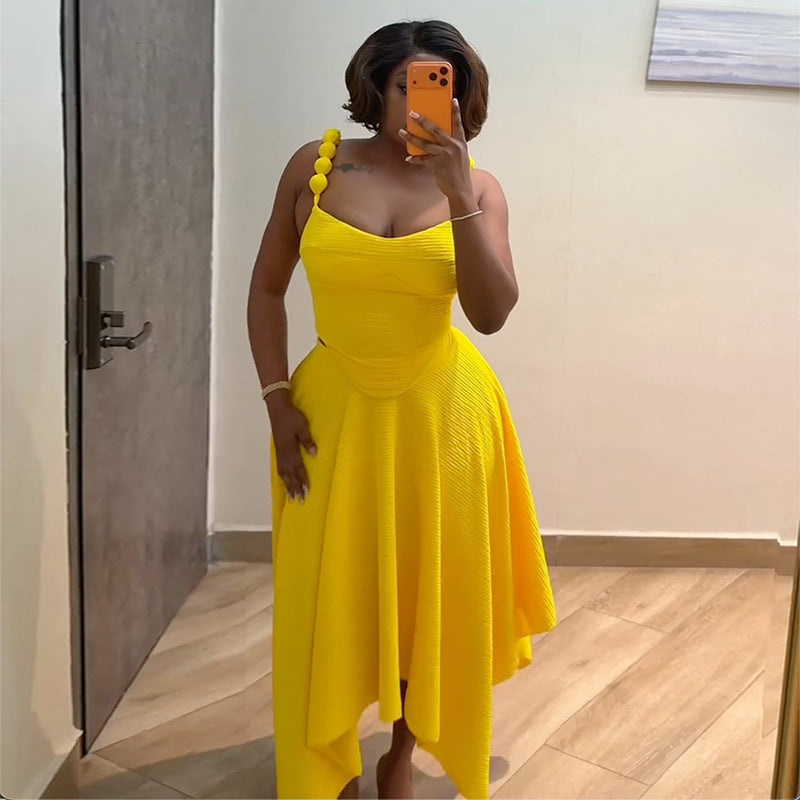 European and american women's clothing  spring new sweet and fresh solid color camisole and high-waisted midi skirt two-piece set