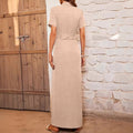 independent station  fashionnew arrivalautumpure color lapel waist tie backshirt slit dress for women