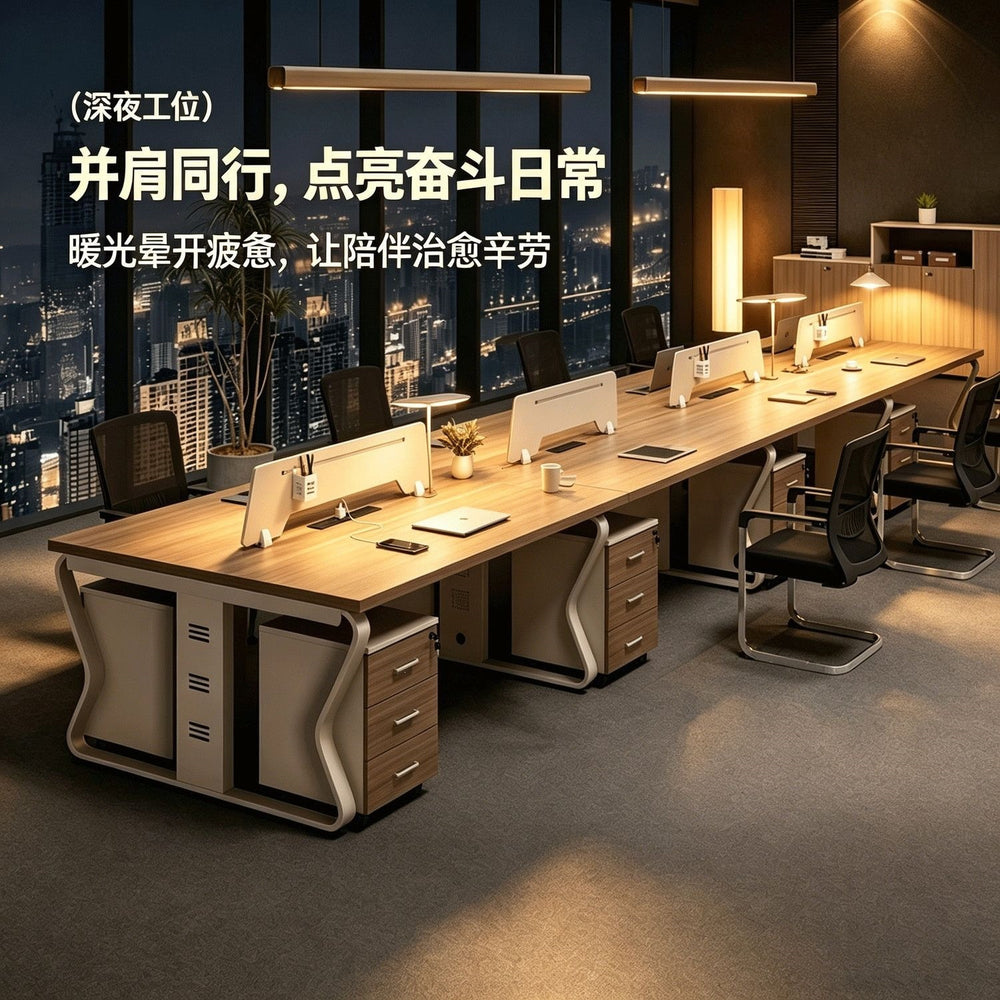 Computer desk and chair set - modern minimalist conference table for meetings, partitioned multi-person office desk for employees