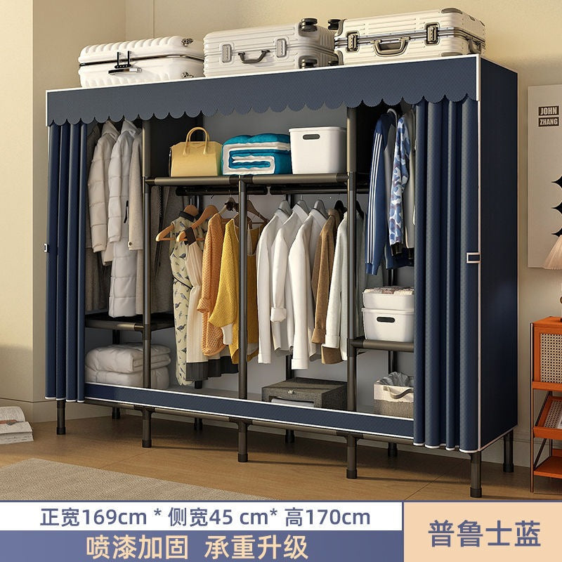 Simple wardrobe for home bedroom steel frame thickened and thickened steel pipe assembled cloth wardrobe rental room strong and durable cabinet
