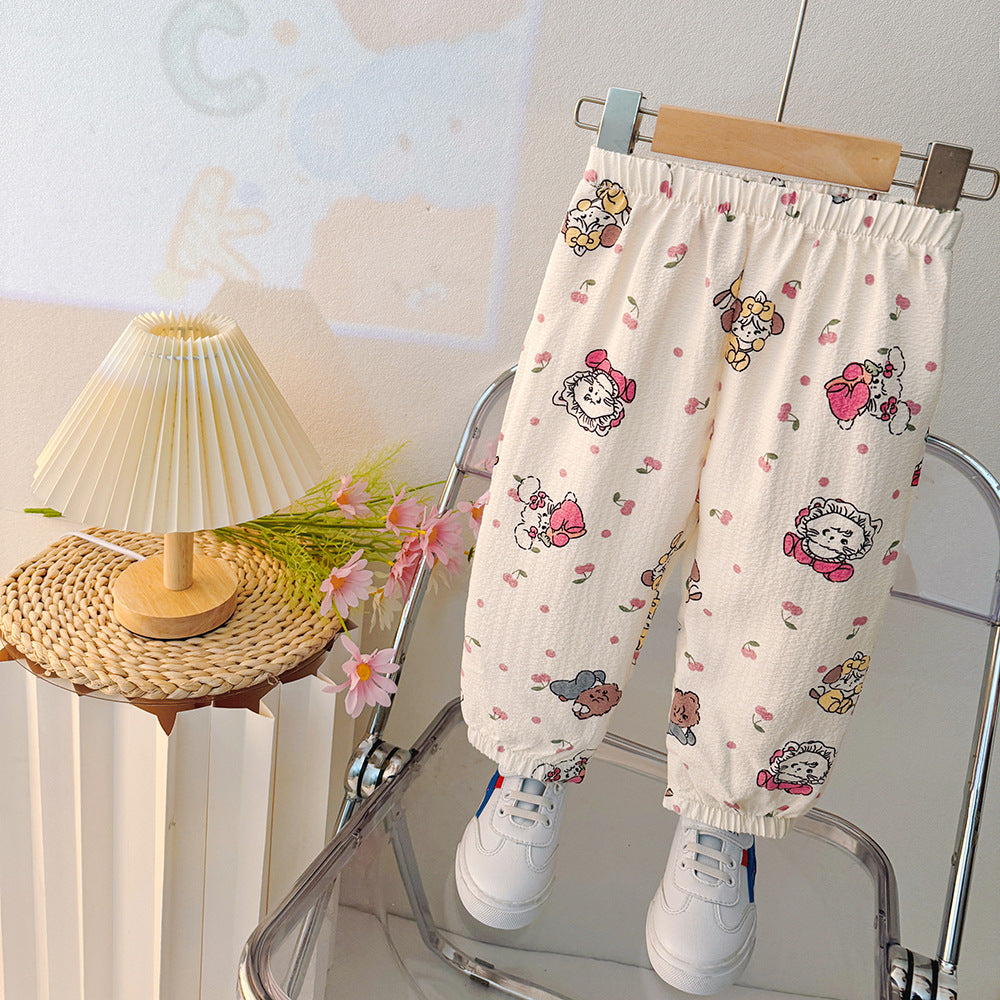 summer new children's mosquito-proof pants, lightweight korean style cartoon design, unisex lantern pants, korean style loose fit versatile trousers