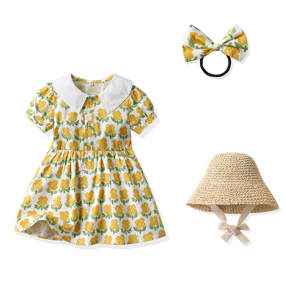 Sister and brother outfit, sister and brother outfit, family summer k-style male and female baby short-sleeved shirt, free belt, headband, shortssuit