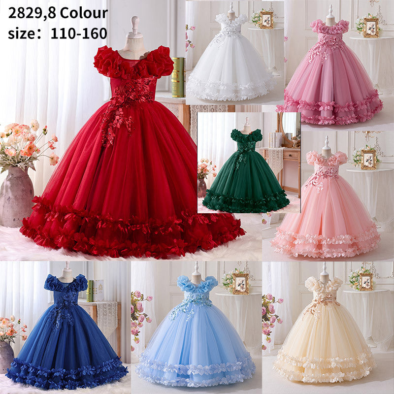 export girls' dresses: elegant embroidered mesh flower girl dresses, wedding gowns, evening dresses, runway & banquet apparel - wholesale