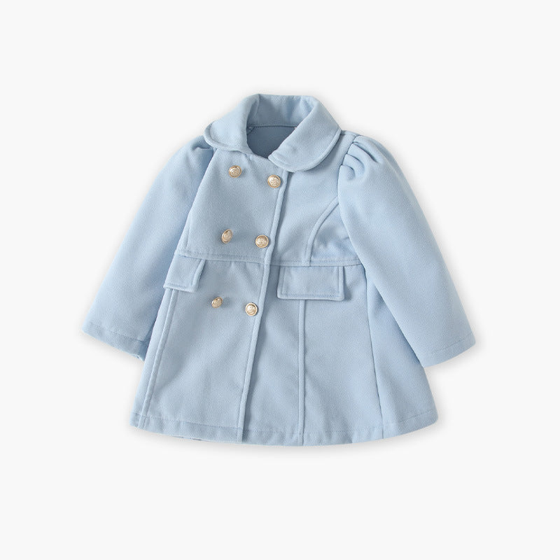 Girls'  new korean style wool coat - autumn/winter new arrival, baby double-breasted lapel mid-length chic outerwear