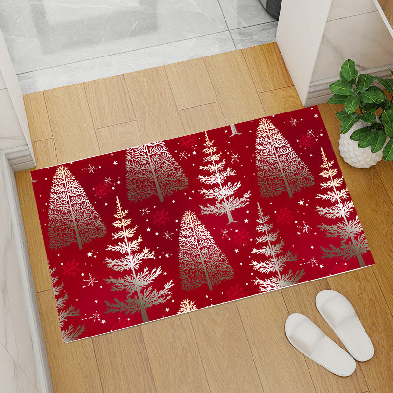 Red christmas floor mat - santa claus & christmas tree coral fleece entrance mat for home & bar