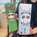 Cartoon red panda straight body insulated water bottle, 316 stainless steel, large capacity, dual-drink kids' water bottle, cute straw cup