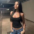 European and american style ins cross-border women's backless silm chest-wrapped summer t-shirt one-line collar halter neck sleeveless polka dot short tops