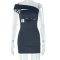 European and american style ins foreign trade women's fashion solid color dress sexy asymmetrical neck off-shoulder sleeveless bodycon mini dress