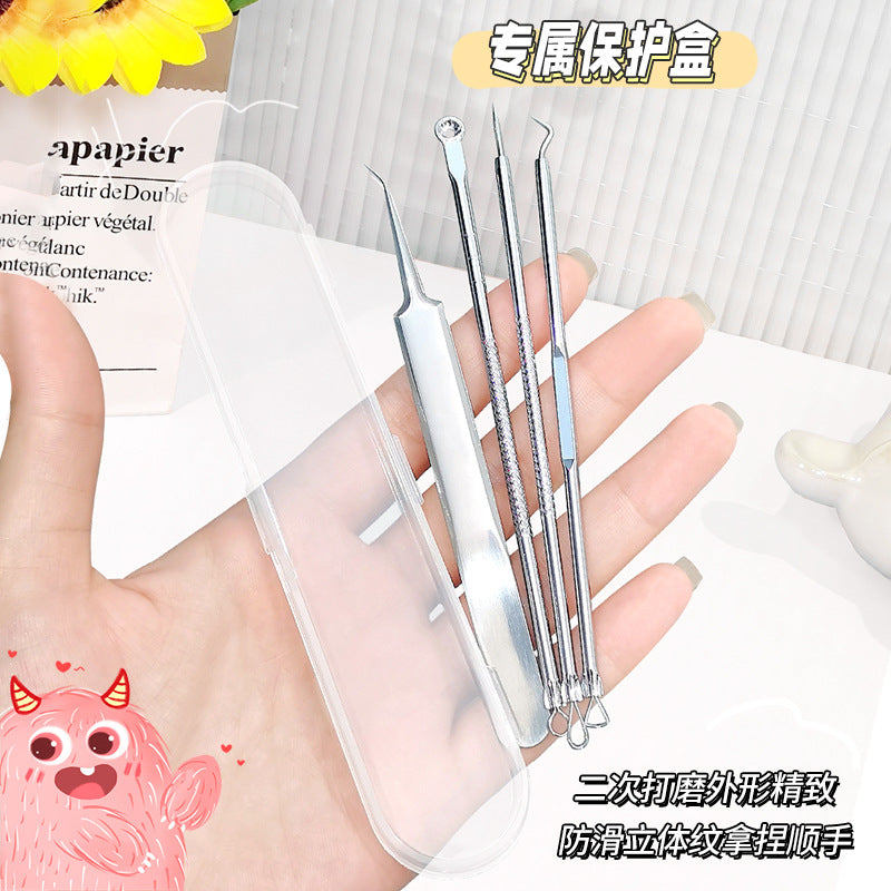 Keqi acne needle acne acne needle blackhead clip 4-piece suit stainless steel pick squeeze acne beauty tool wholesale