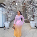 European and american cross-border women's fashion:  autumn new arrival - long sleeve crew neck slim-fit gradient sheer maxi dress