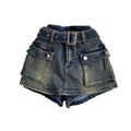 American retro hot girl workwear style skirts women's high waistslimming lookeasiest for matchretro distressed denim shorts women's loose pants