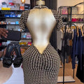 European and american cross-border women's fashion:  summer new arrivals - sexy backless houndstooth slim-fit bodycon short-sleeve dress