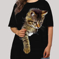 cross-border   plus size women's cute cat 3d digital print short sleeve loose crew neck t-shirt
