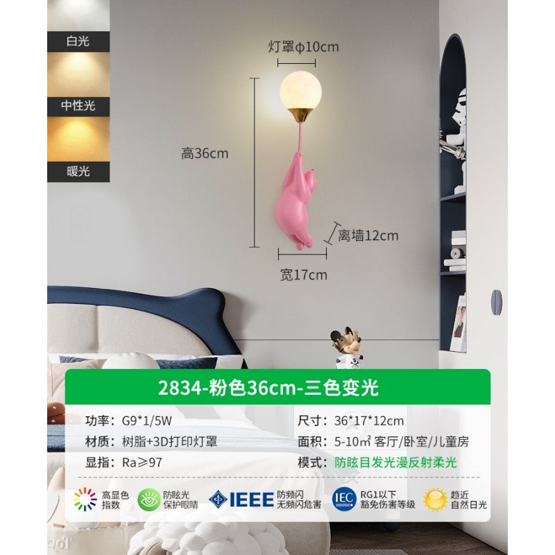 Wall lamp bedside lamp bedroom staircase lamp background wall wall lamp hanging lamp boy girl bear children's room lamp E