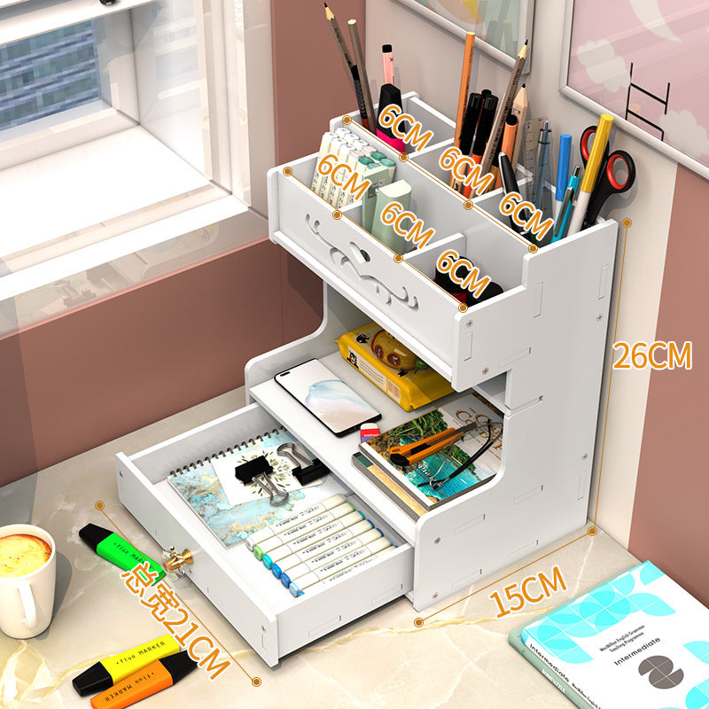 Pen Holder High-value Storage Grid Desktop Drawer Stationery Box Creative Office Cute Children's Marker Pen Storage Box