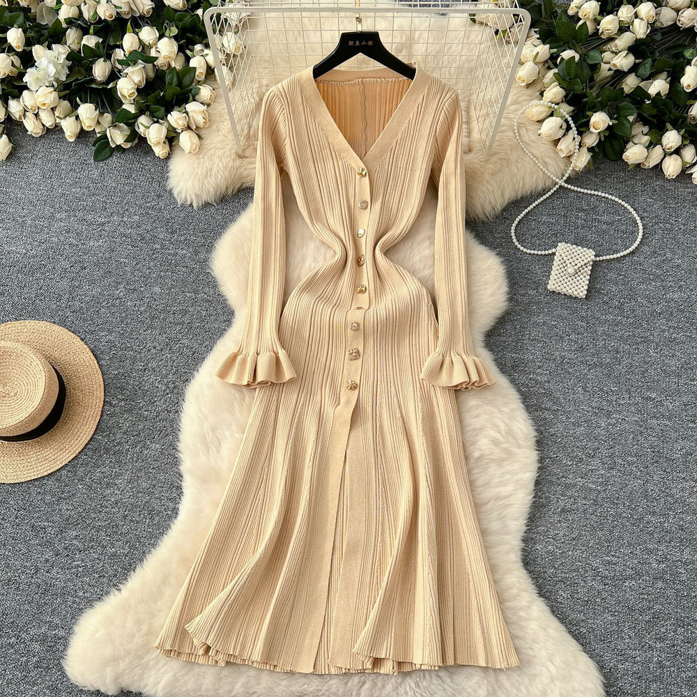 Export fall and winternew arrivalknittingdresseleganceelegant socialite single breasted silmslimming lookmermaid long skirt