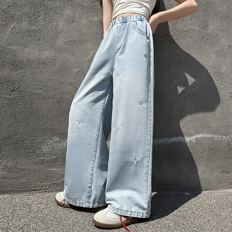 Girls' ice silk denim pants - new  summer collection: loose fit, wide leg, straight leg, lightweight casual pants for kids