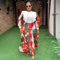 new european and american  cross-border trade african women's elegant printed long-sleeved plus size dress