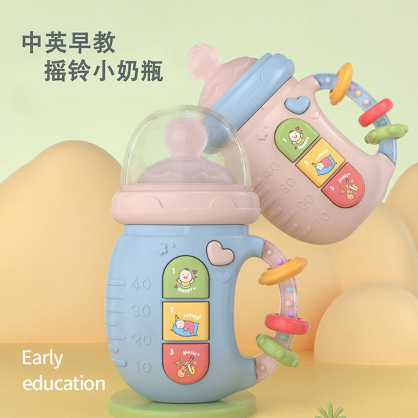 Cross-border baby electric soothing bottle toy can gnaw teeth feeding bottle rattle Chinese and English bilingual early education story machine