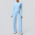 New arrival: solid color brushed fleece breathable zip-up jacket & wide-leg yoga pants set - perfect for running, fitness, and activewear